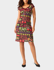 BETSEY'S FRUIT DRESS BLACK MULTI Women's Fruit Print Short-Sleeved Slip Dress