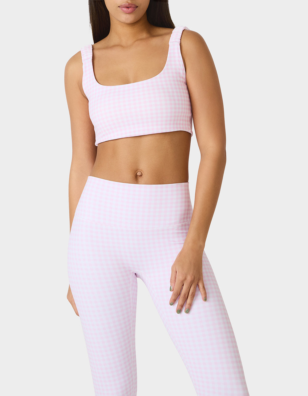 GINGHAM PRINT BRA TOP PINK MULTI Women's Activewear Pink Gingham Bra Top