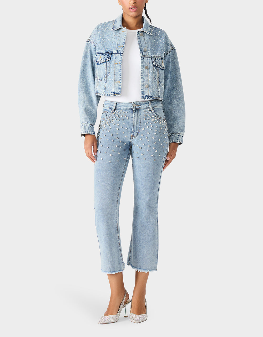 THE JEWELED JEAN DREAM BUNDLE Women's Rhinestone Denim Jacket and Jeans Set