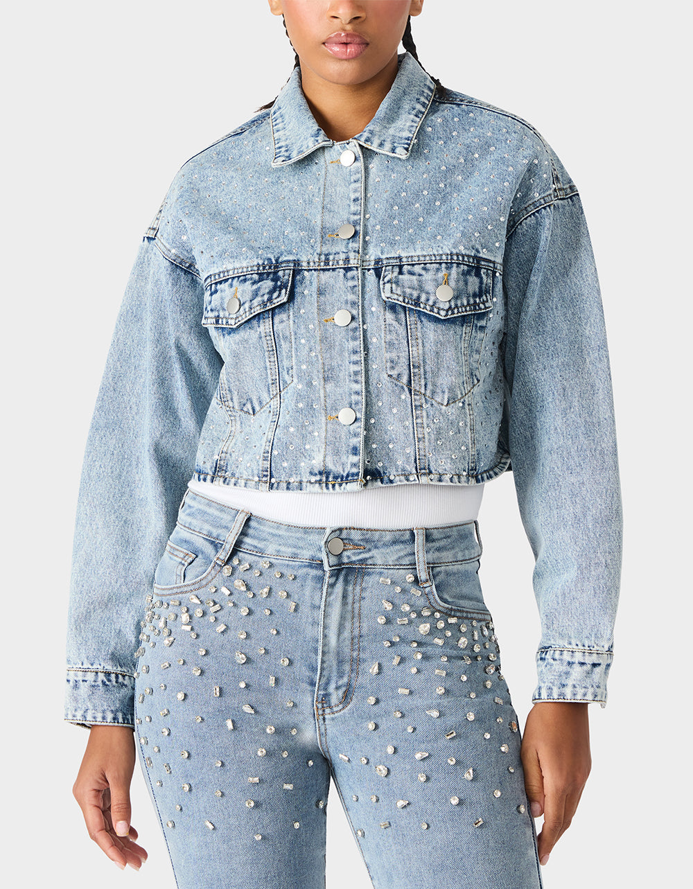 THE JEWELED JEAN DREAM BUNDLE Women's Rhinestone Denim Jacket and Jeans Set
