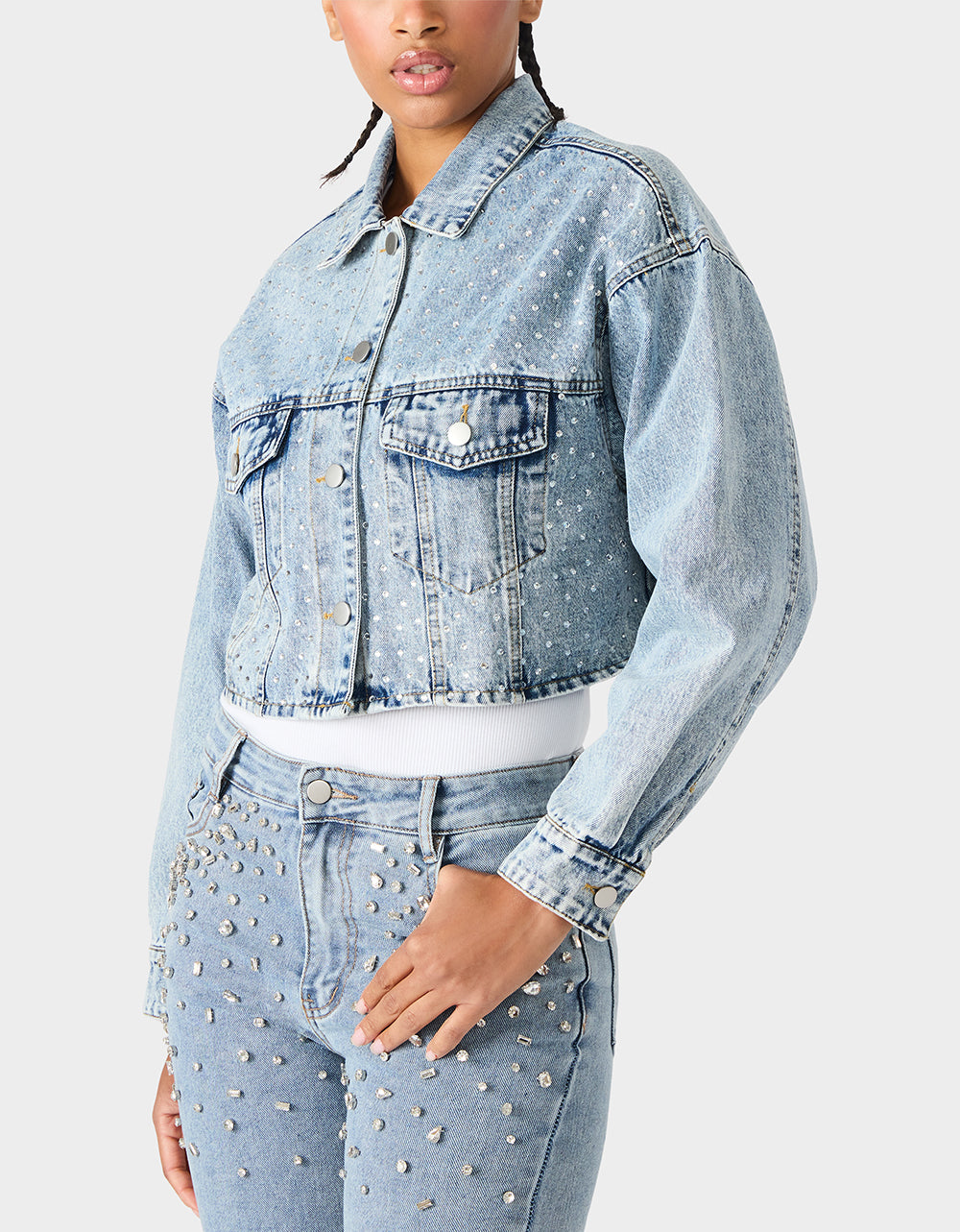THE JEWELED JEAN DREAM BUNDLE Women's Rhinestone Denim Jacket and Jeans Set
