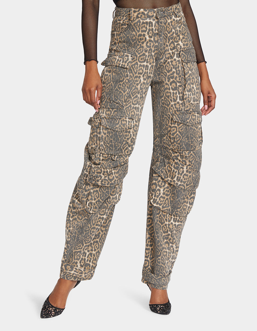 BARREL CARGO PANTS LEOPARD Women's Animal Print Pants