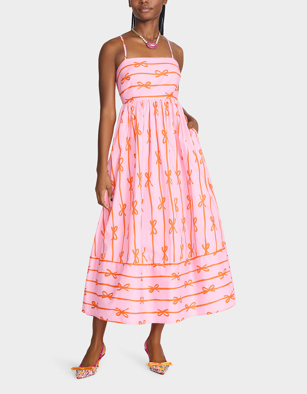 JORDY MAXI DRESS PINK MULTI Women's Flowy Bow Print Maxi Dress