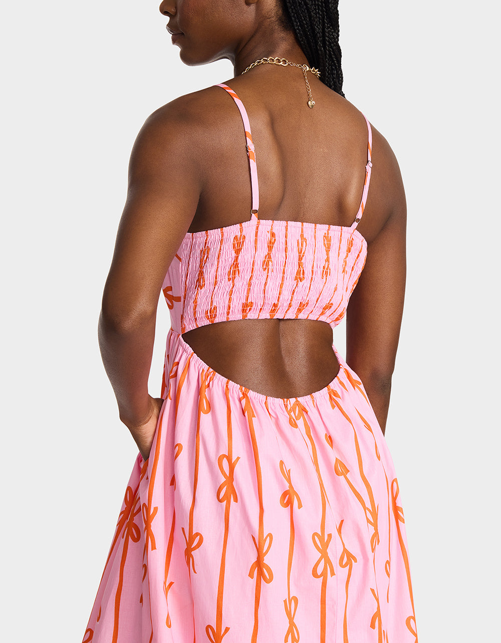 JORDY MAXI DRESS PINK MULTI Women's Flowy Bow Print Maxi Dress