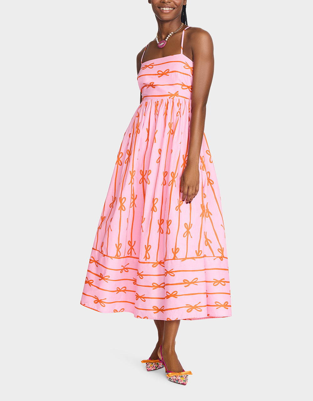 JORDY MAXI DRESS PINK MULTI Women's Flowy Bow Print Maxi Dress