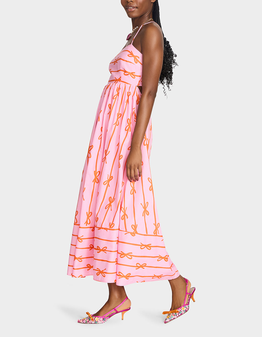 JORDY MAXI DRESS PINK MULTI Women's Flowy Bow Print Maxi Dress