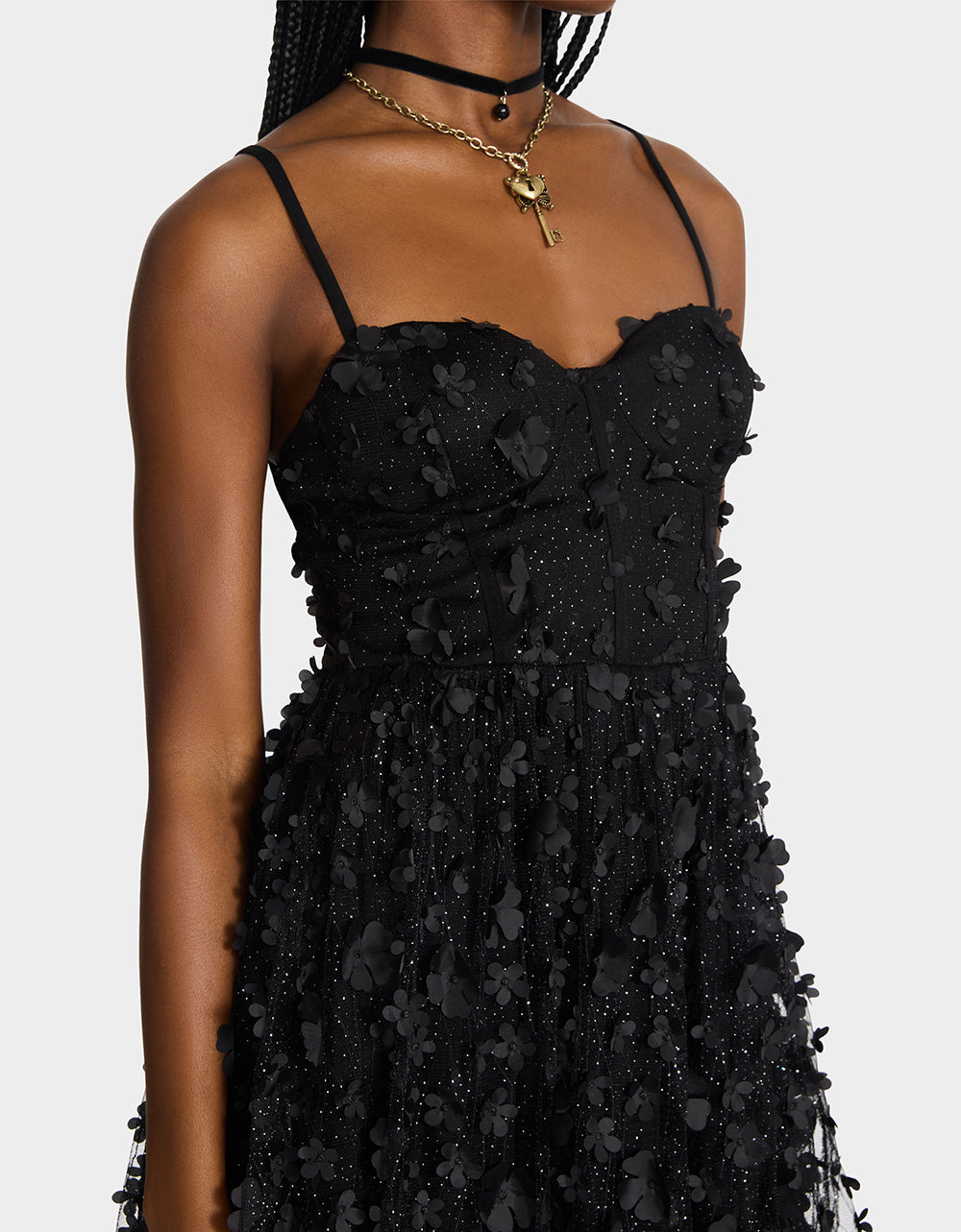 THE FLOWER CHILD HOLIDAY BUNDLE Women's Mini 3D Flower Dress Black and Floral Heel