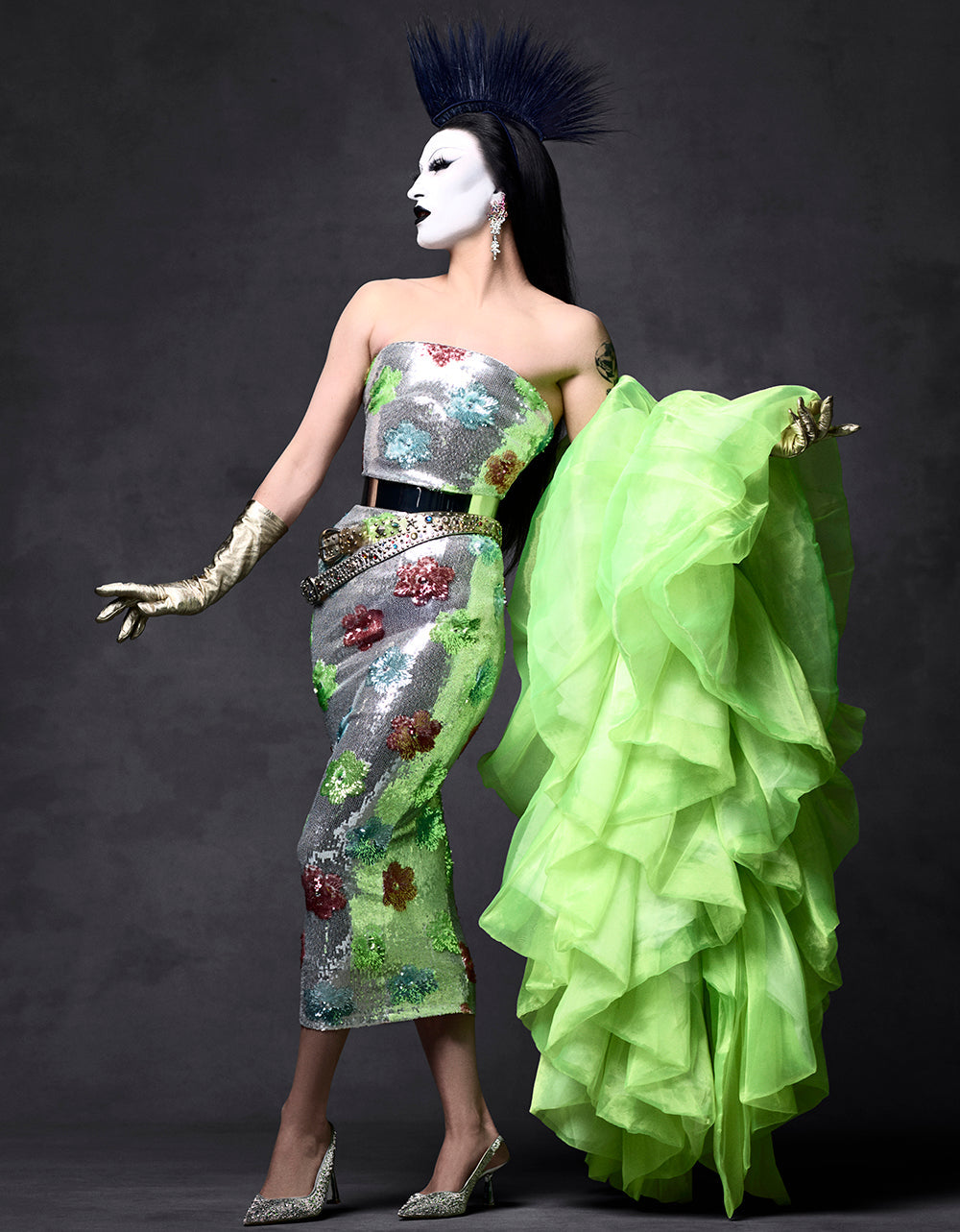 SASSY SEQUIN DRESS SILVER MULTI Embellished Sequin Flower Maxi Dress