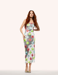 SASSY SEQUIN DRESS SILVER MULTI Embellished Sequin Flower Maxi Dress