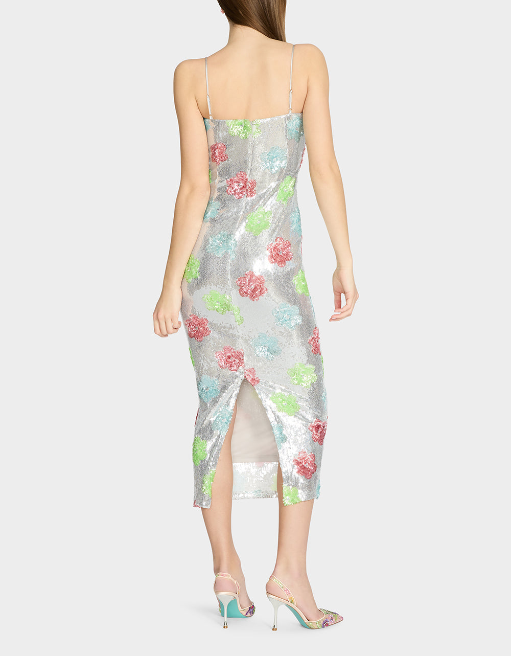 SASSY SEQUIN DRESS SILVER MULTI Embellished Sequin Flower Maxi Dress