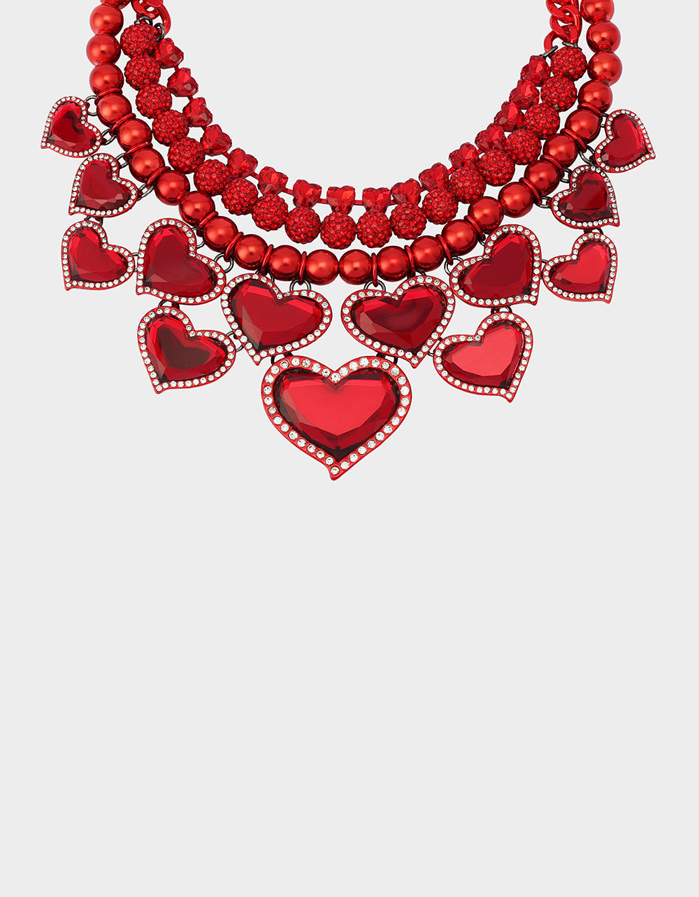 LOVE SPELL BIB NECKLACE RED Women's Valentines' Day Layered Heart Bib Necklace
