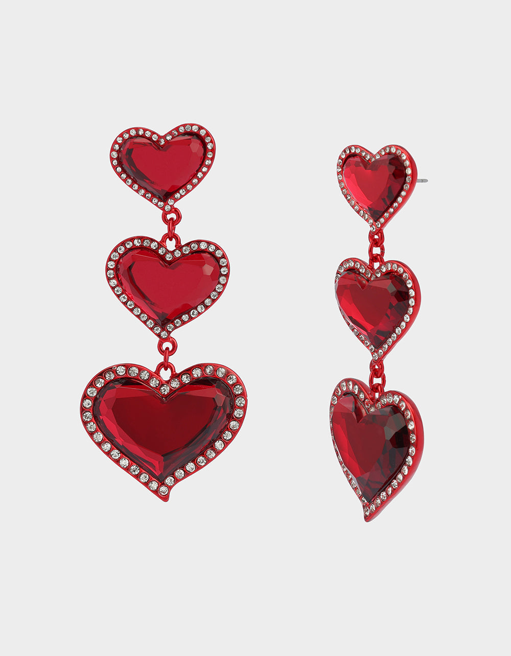 LOVE SPELL DROP EARRINGS RED Women's Valentine's Day Heart Rhinestone Drop Linear Earrings