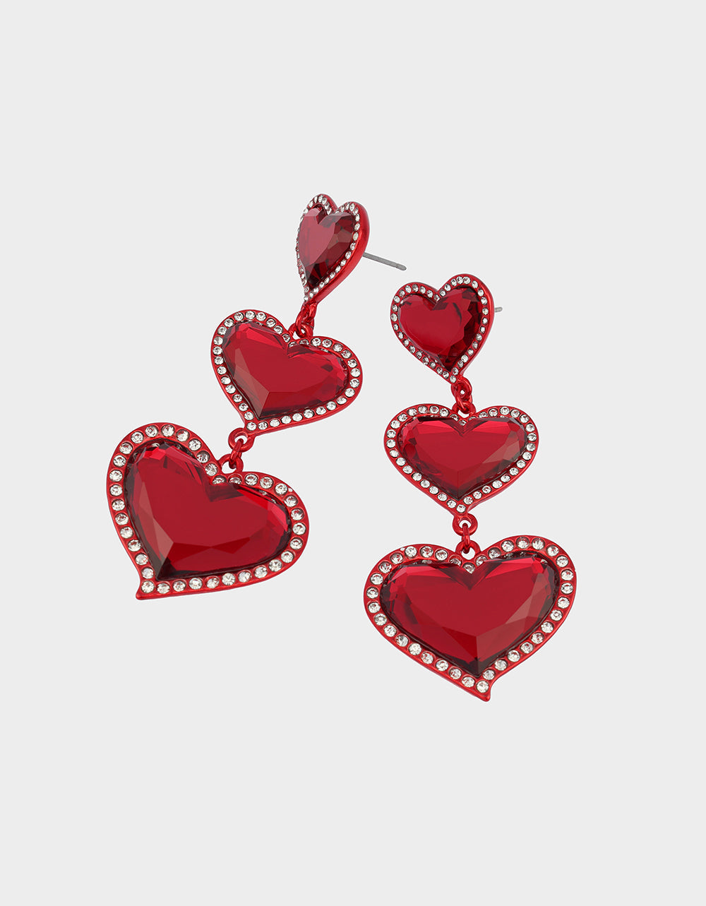LOVE SPELL DROP EARRINGS RED Women's Valentine's Day Heart Rhinestone Drop Linear Earrings