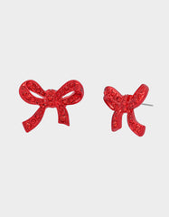 BOW STUD EARRINGS RED Women's Rhinestone Bow Stud Valentine's Day Earrings