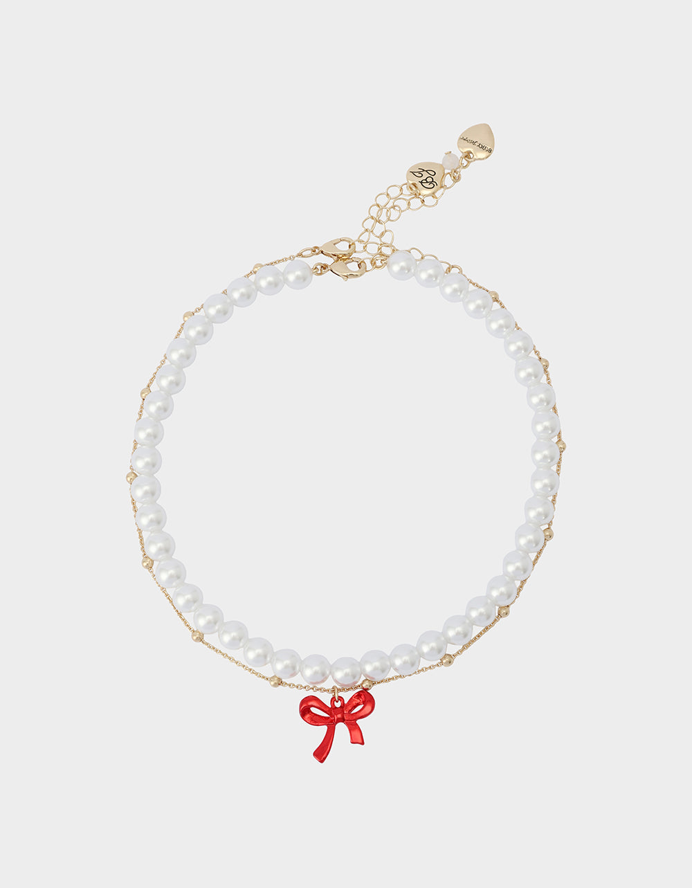 PEARL BOW NECLAKCE SET RED Women's Pearl Bow Valentine's Day Necklace Set