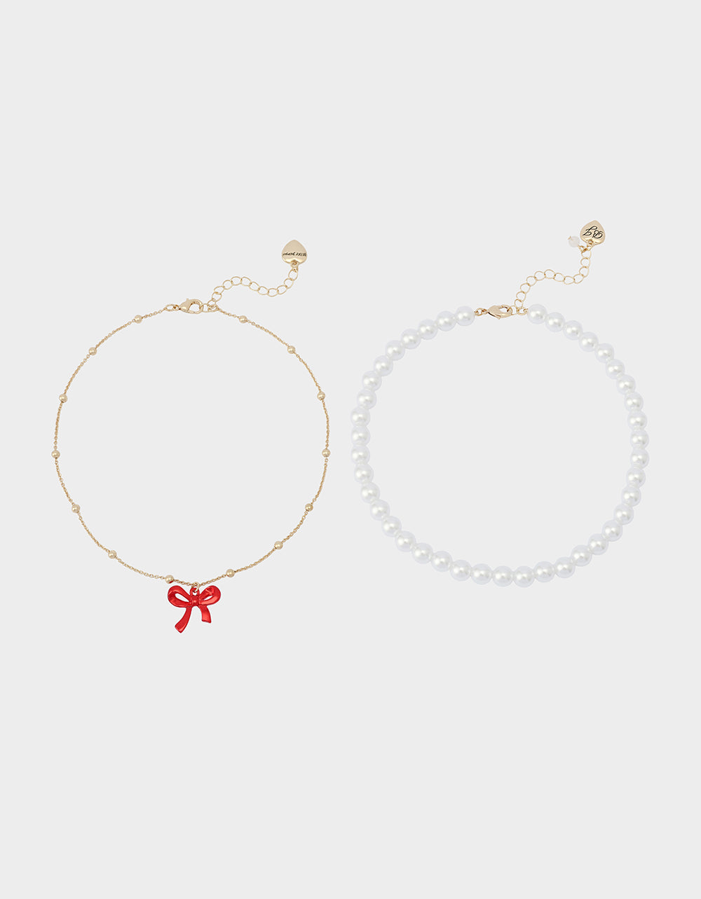 PEARL BOW NECLAKCE SET RED Women's Pearl Bow Valentine's Day Necklace Set