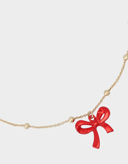 PEARL BOW NECLAKCE SET RED Women's Pearl Bow Valentine's Day Necklace Set