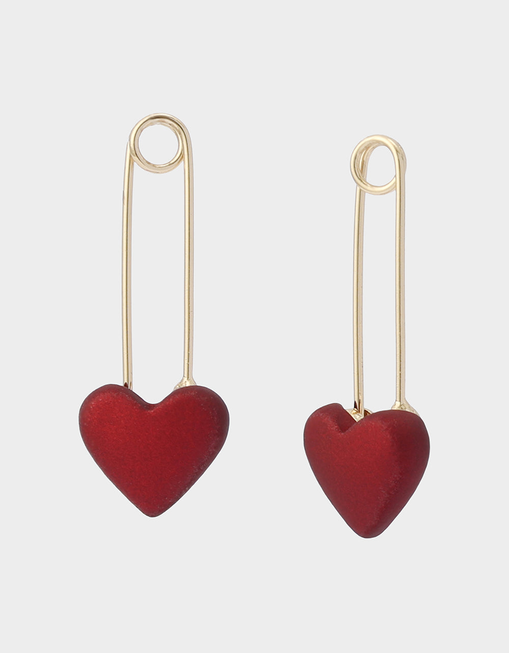 HEART SAFETY PIN DROP EARRINGS RED Women's Valentine's Day Heart Pin Drop Earrings