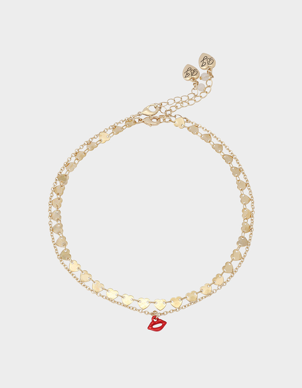 LIPS NECKLACE SET RED Women's Gold Heart Chain Lip Valentine's Day Necklace Set