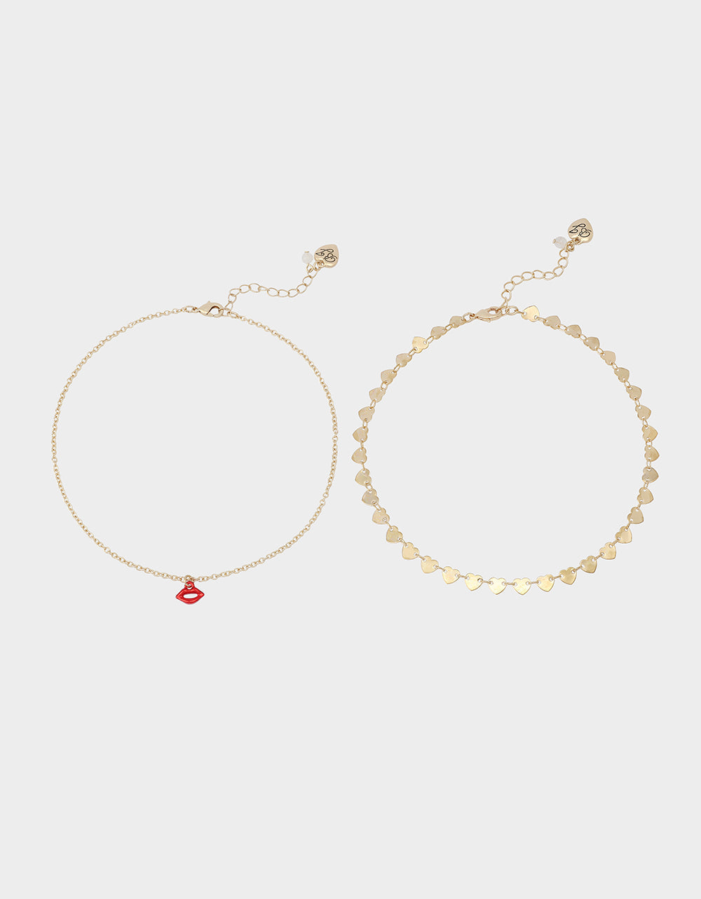 LIPS NECKLACE SET RED Women's Gold Heart Chain Lip Valentine's Day Necklace Set