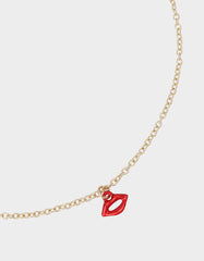 LIPS NECKLACE SET RED Women's Gold Heart Chain Lip Valentine's Day Necklace Set