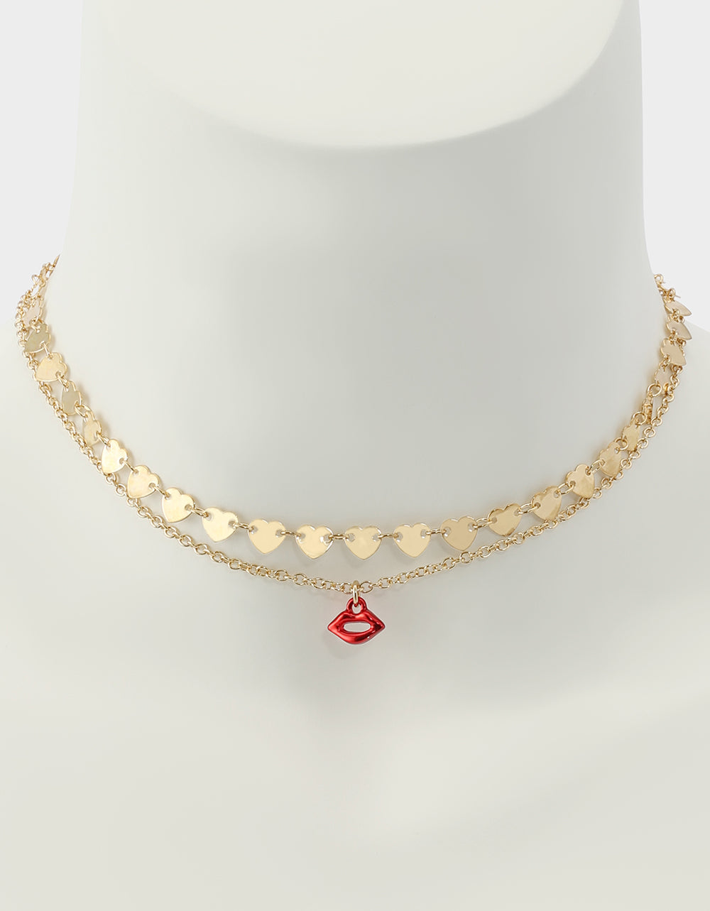 LIPS NECKLACE SET RED Women's Gold Heart Chain Lip Valentine's Day Necklace Set