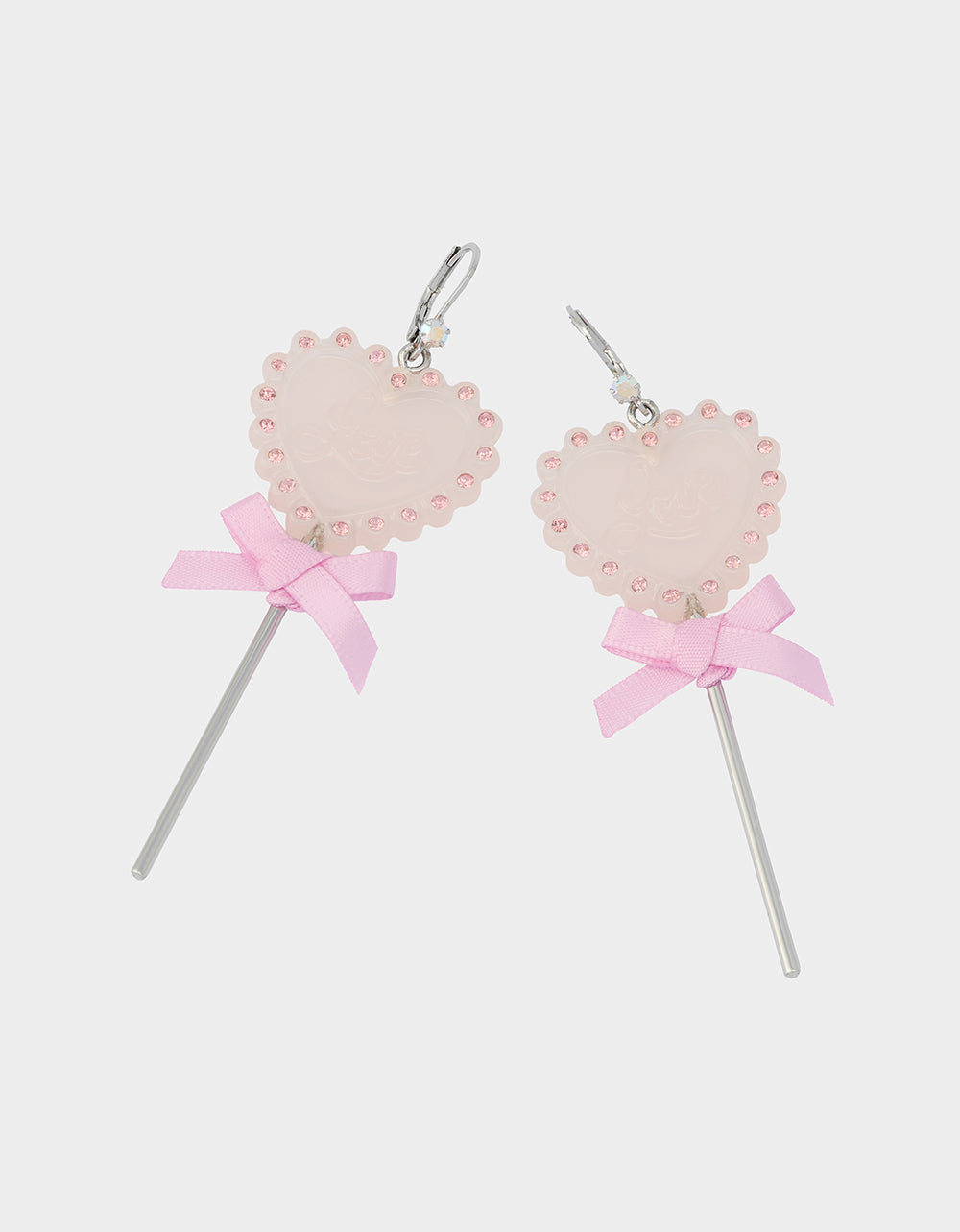 LOLLIPOP DROP EARRINGS LIGHT PINK Women's Valentine's Day Heart Rhinestone Drop Earrings