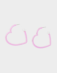 HEART HOOP EARRINGS PINK/WHITE Women's Valentine's Day Heart Hoop Earrings