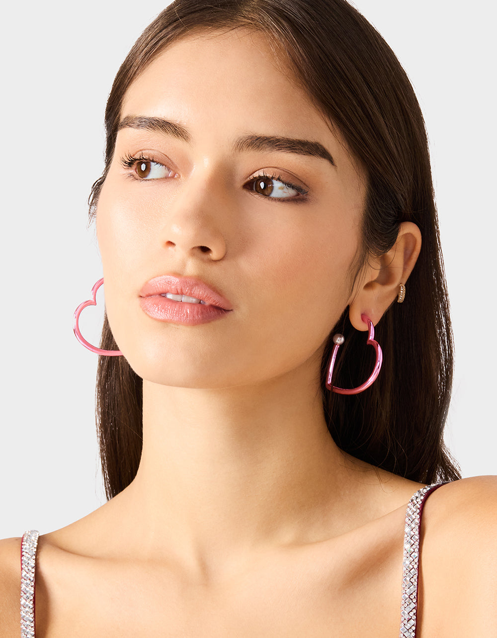 HEART HOOP EARRINGS PINK/WHITE Women's Valentine's Day Heart Hoop Earrings