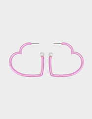 HEART HOOP EARRINGS PINK/WHITE Women's Valentine's Day Heart Hoop Earrings