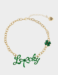 LUCKY FRONTAL NECKLACE GREEN Women's St. Patrick's Day Bib Necklace