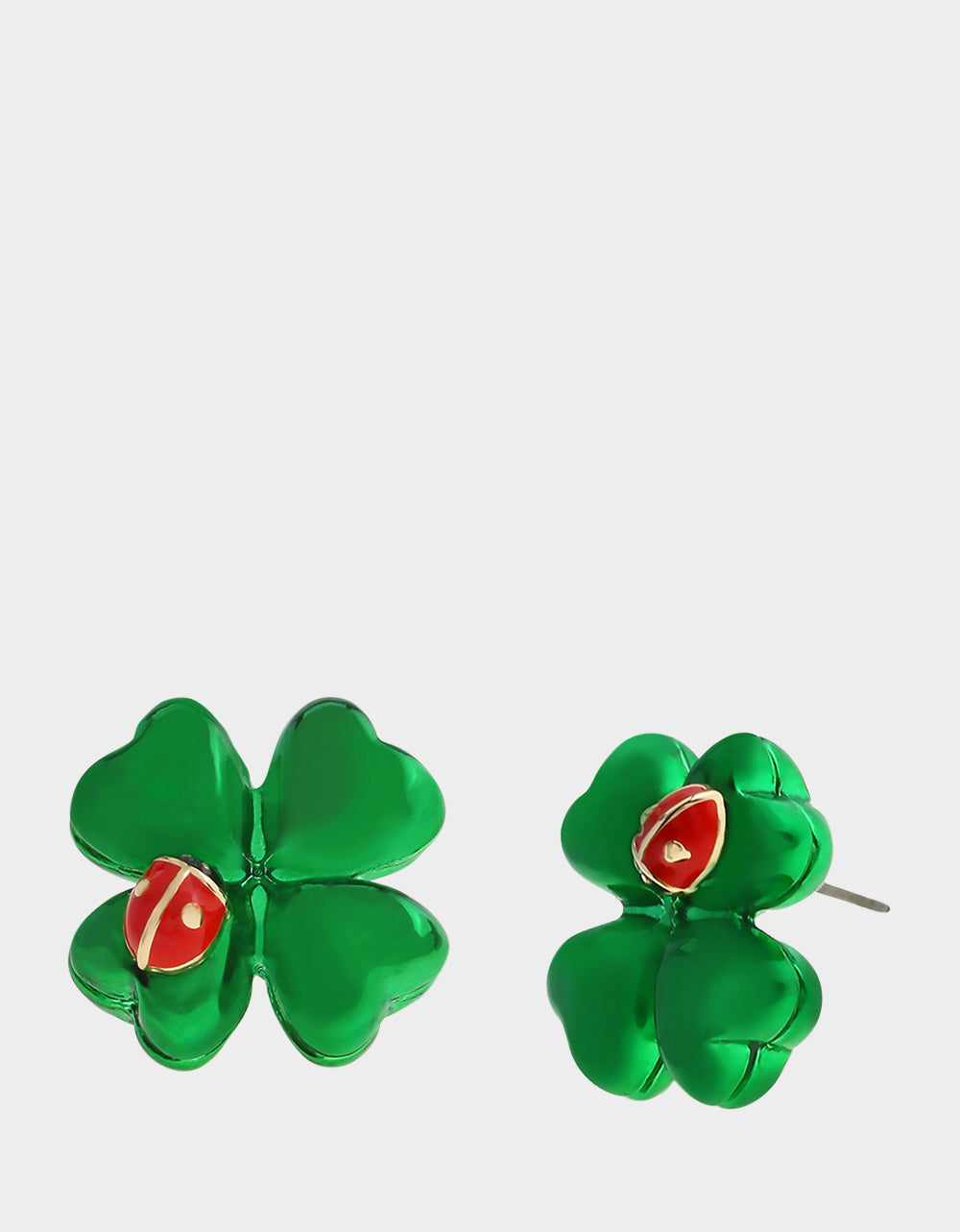 SHAMROCK LADYBUG STUD EARRINGS GREEN Women's St. Patrick's Day Shamrock Ladybug Earrings
