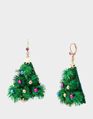 PLUSH TREE DROP EARRINGS FIR GREEN Women's Christmas-Themed Tree Drop Earrings