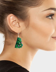 PLUSH TREE DROP EARRINGS FIR GREEN Women's Christmas-Themed Tree Drop Earrings