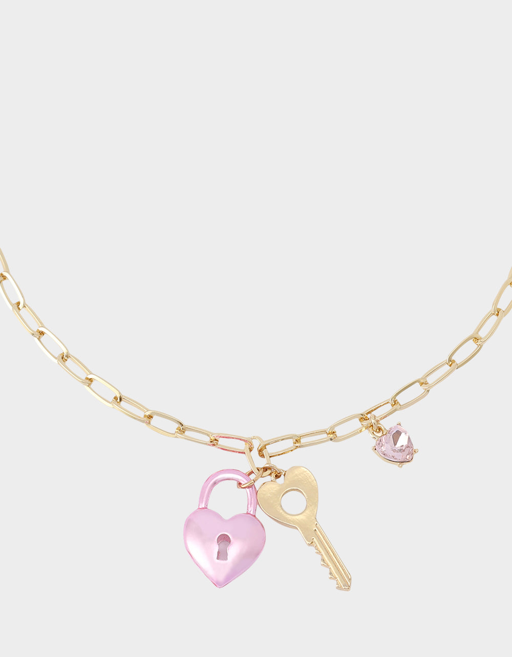 HEART LOCK SHORT PENDANT NECKLACE PINK Women's Valentine's Day Heart Pendant Necklace