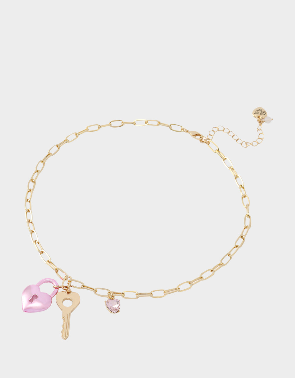 HEART LOCK SHORT PENDANT NECKLACE PINK Women's Valentine's Day Heart Pendant Necklace