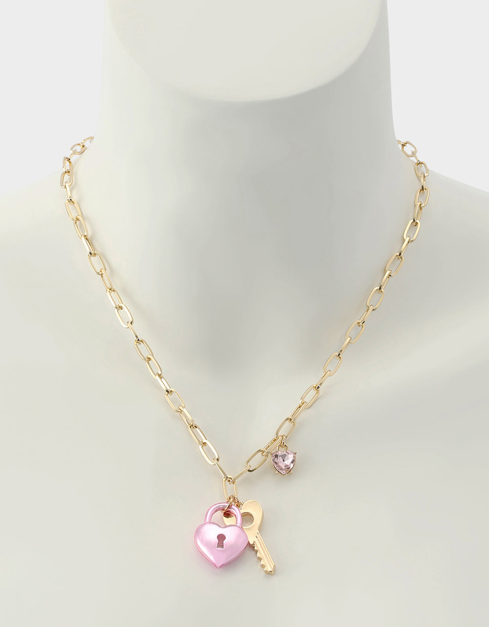 HEART LOCK SHORT PENDANT NECKLACE PINK Women's Valentine's Day Heart Pendant Necklace