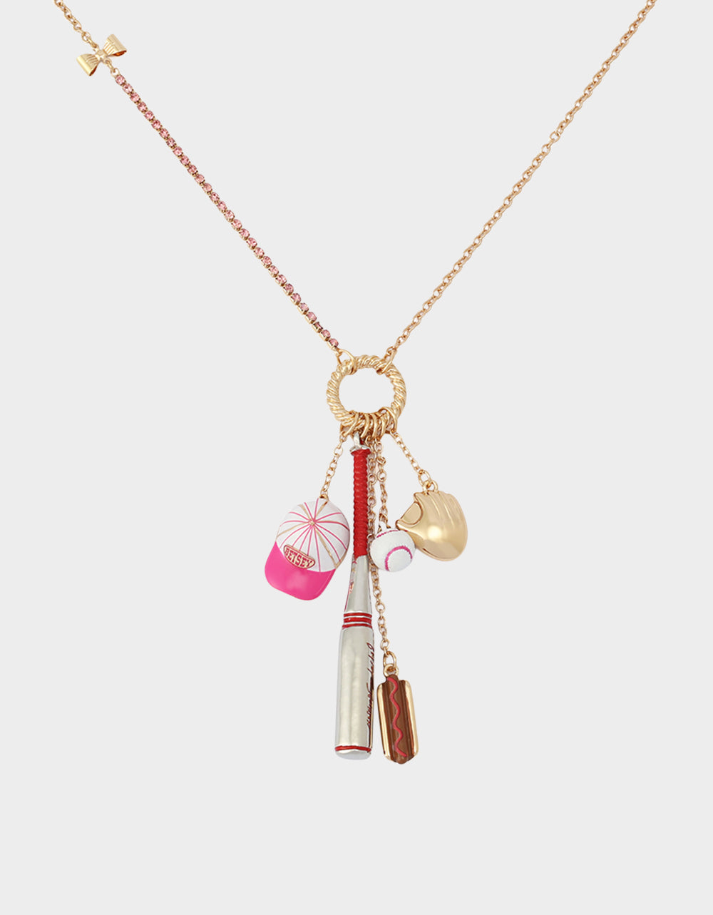 BASEBALL CHARM PENDANT NECKLACE PINK Sports-Themed Rhinestone Women's Necklace