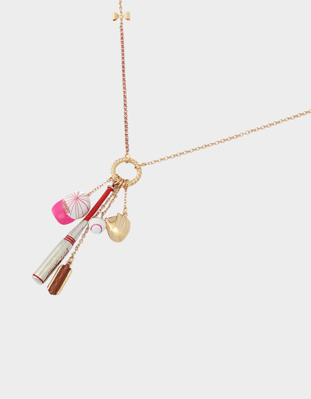 BASEBALL CHARM PENDANT NECKLACE PINK Sports-Themed Rhinestone Women's Necklace