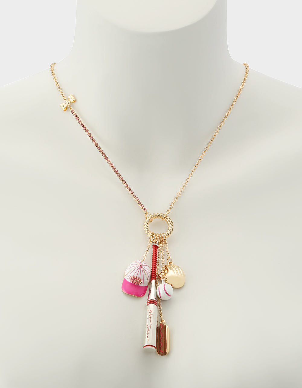 BASEBALL CHARM PENDANT NECKLACE PINK Sports-Themed Rhinestone Women's Necklace