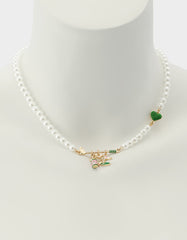 GOLF FRONTAL NECKLACE GREEN Women's Sports-Themed Golf Pearl Necklace