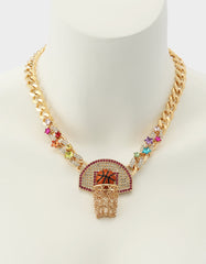 BASKETBALL SHORT PENDANT NECKLACE ORANGE Sports-Themed Women's Statement Necklace