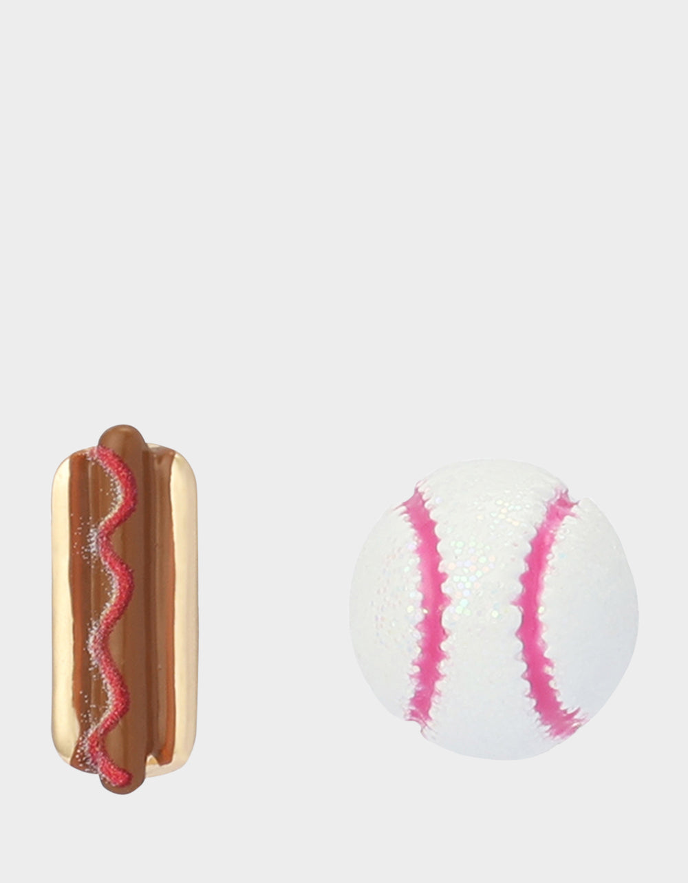 MISMATCH HOTDOG BASEBALL STUDS WHITE Sports-Themed Hotdog Women's Earrings