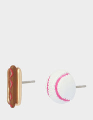 MISMATCH HOTDOG BASEBALL STUDS WHITE Sports-Themed Hotdog Women's Earrings