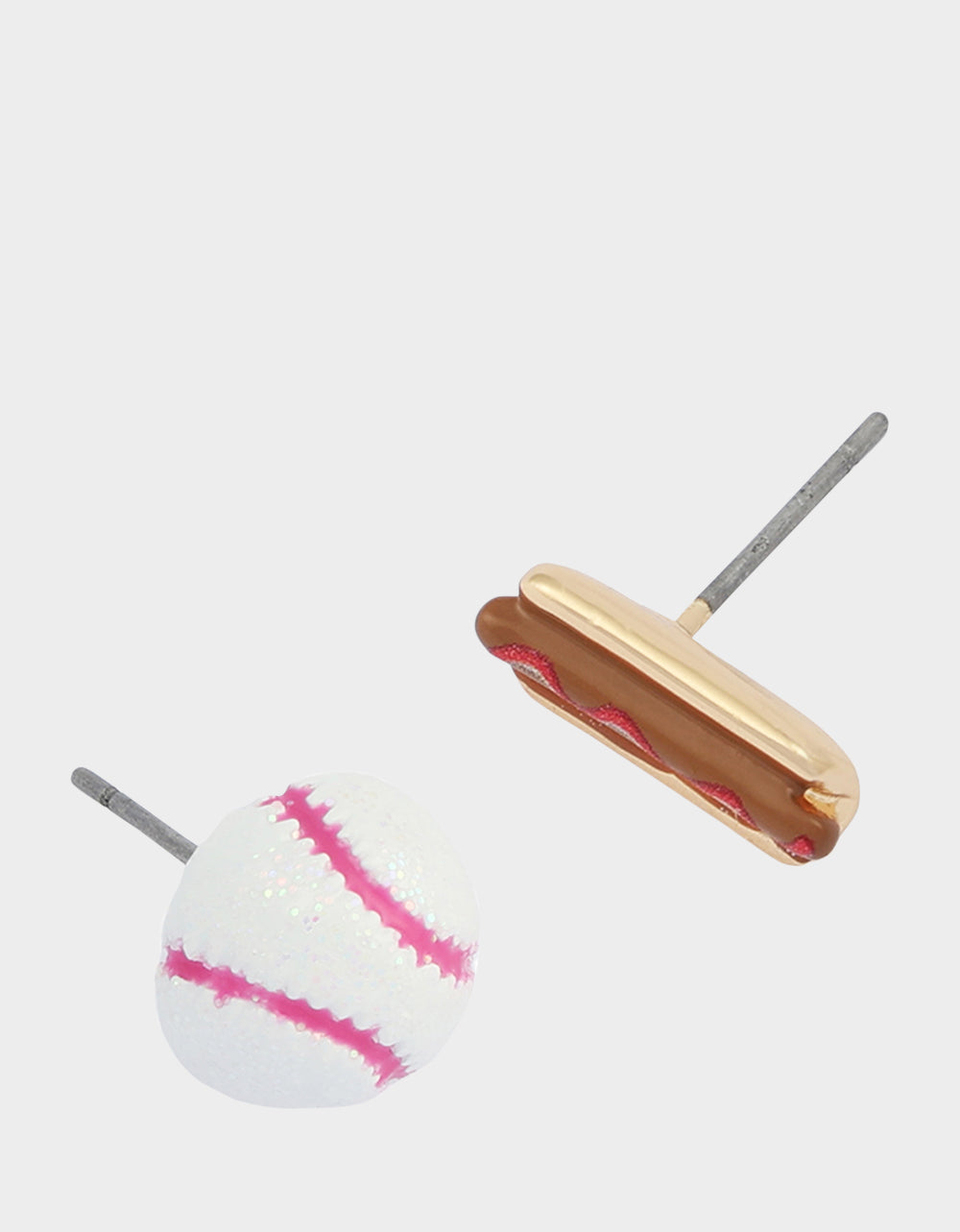 MISMATCH HOTDOG BASEBALL STUDS WHITE Sports-Themed Hotdog Women's Earrings