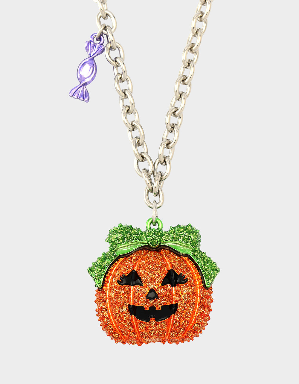 PUMPKIN PENDANT NECKLACE ORANGE Women's Halloween-Themed Pumpkin Rhinestone Pendant Necklace