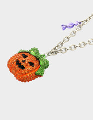 PUMPKIN PENDANT NECKLACE ORANGE Women's Halloween-Themed Pumpkin Rhinestone Pendant Necklace