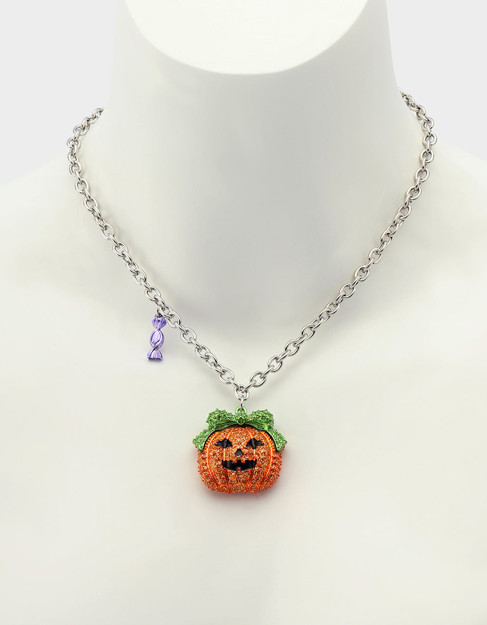 PUMPKIN PENDANT NECKLACE ORANGE Women's Halloween-Themed Pumpkin Rhinestone Pendant Necklace