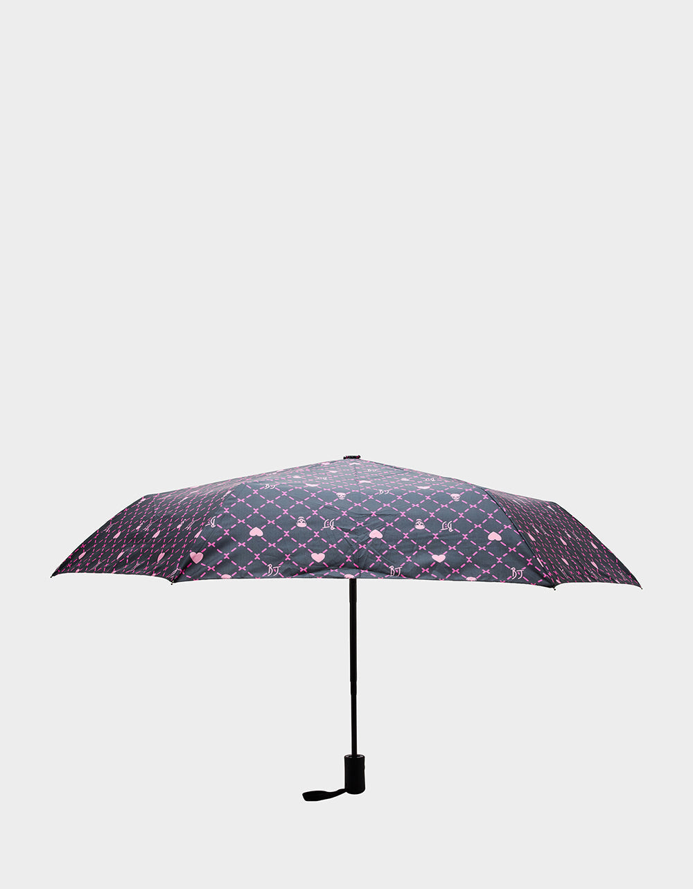 BETSEY'S HEART & SKULL PRINT UMBRELLA BLACK MULTI