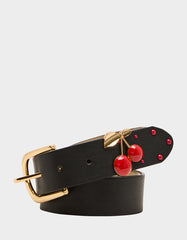 CHERRY KEEPER BELT 34MM BLACK Women's Black Faux Leather Cherry Charm Belt